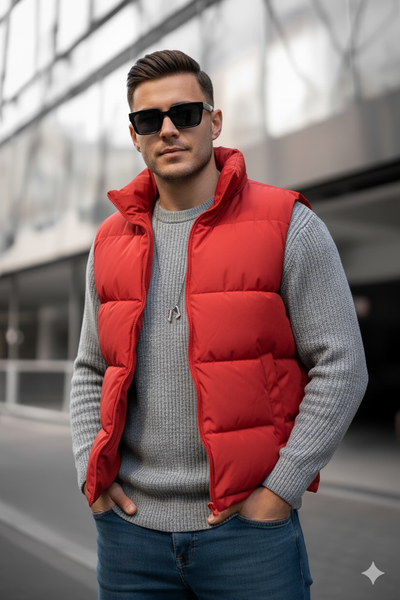Z-A-R-A Puffer Jacket (Half Sleeves) - Red